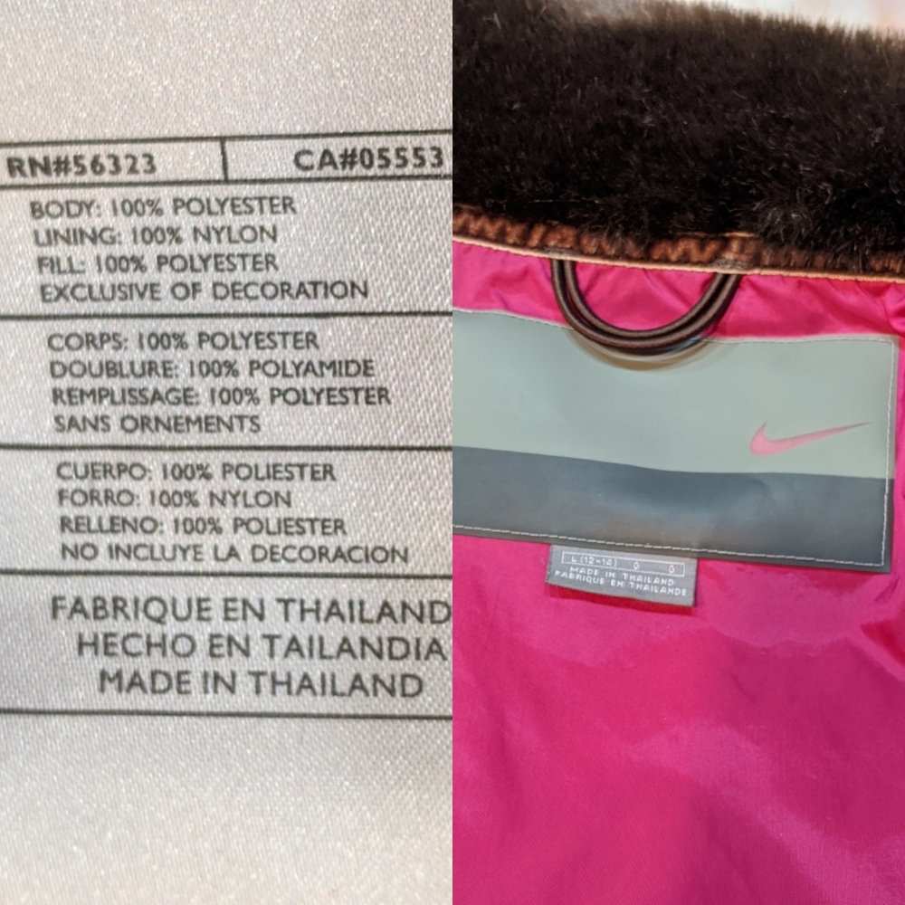 Nike Brown and Pink Quilted Fur Trim Jacket - Picture 6 of 8